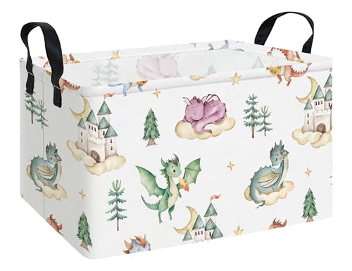 Image of Rectangular Dragon Storage Basket | Fabric Organizer Bin for Books,Clothes,Gifts,Pets-Perfect for Home,Office,Nursery,Dorm,Shelf(Rec-dragon )