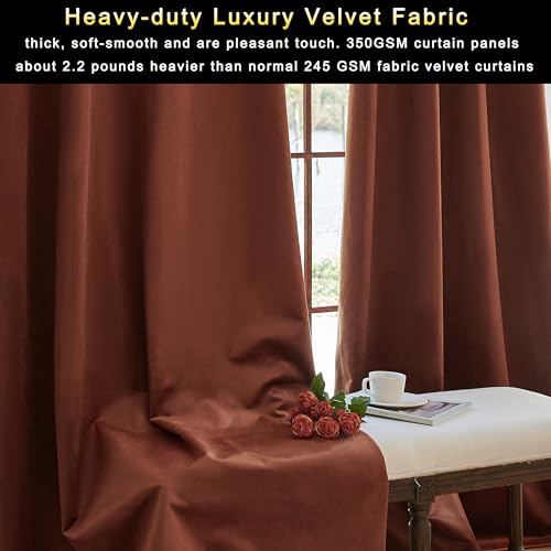 Timeper TPUSCVBR2-5278C09FB Burnt Orange Blackout Curtains - 100% Blackout Liner Lined Velvet Curtains, Back Tab Rod Pocket Top Window Treatment Set thumb #5