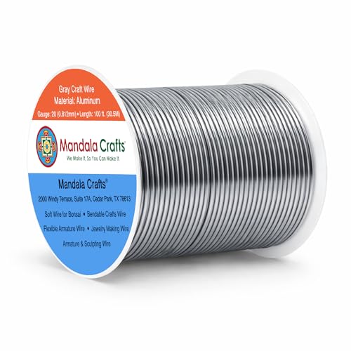 Image of Mandala Crafts 20 Gauge Gray Anodized Aluminum Craft Wire, 100 FT | Colored, Flexible, Bendable, for Bonsai, Armature, Sculpting, Wire Wrapping, Jewelry Making, Weather & Tarnish Resistant