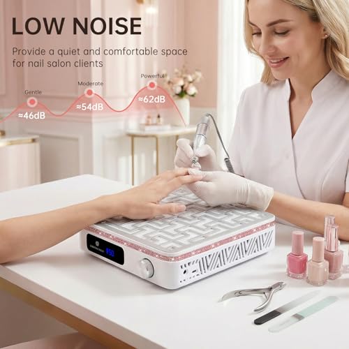 Image of Nail Dust Collector, 19500RPM Cordless Nail Vacuum Fan | Professional Powerful 2400PA Dust Collector Nail Tech Vent Dust Extractor with 50 Gears, Low Noise, Nail Salon&Home