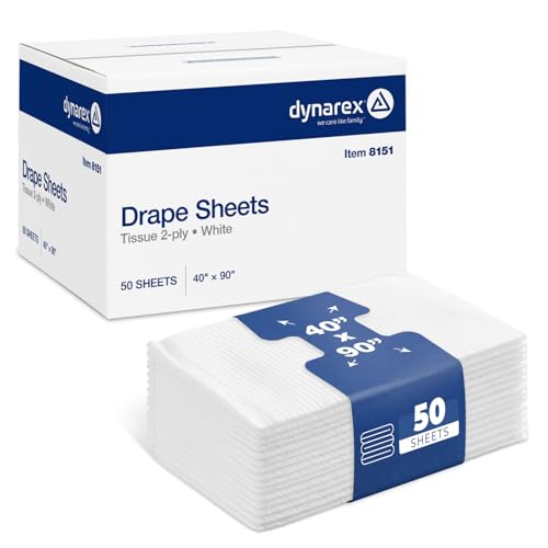 Image of Dynarex Disposable Drape Sheets - 40 inch x 90 inch (Case of 50), White, 2-Ply Tissue Paper for Patient Privacy, Exams, and Procedures