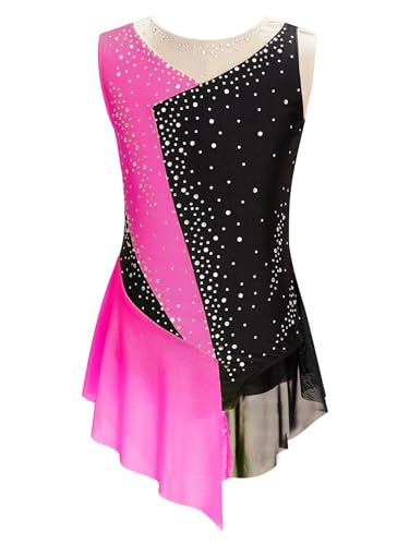 Oyolan Maillot Brillante Sin Mangas para Niña Vestido Gimnasia Ritmica Vestido De Danza Pantinaje Leotardo De Ballet Actuación Rosa Caliente D 11-12 años