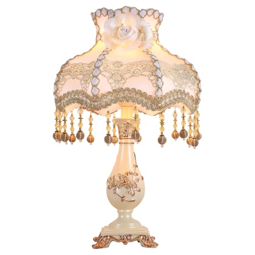 COOBATG Classical Table Lamp European Resin Beside Lamp Retro Beige
