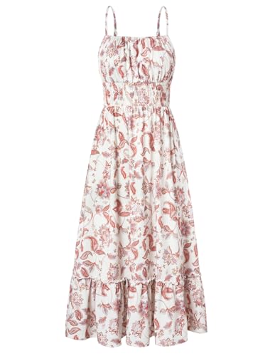 Image of GRACE KARIN Summer Dresses for Women 2026 Vacation,Smocked Floral Maxi Dress,Boho Beach Sundress with Pocket Fashion Clothing