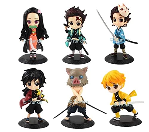 Image of Trunkin Demon Slayer Nezuko Tanjiro Kamado Giyu Tomoika Inosuke Hashibira Zenitsu Agatsuma Kimetsu No Yaiba Action Figure Set of 6 Big Figurines to be Assembled (No Box) Toy Set, Rubber