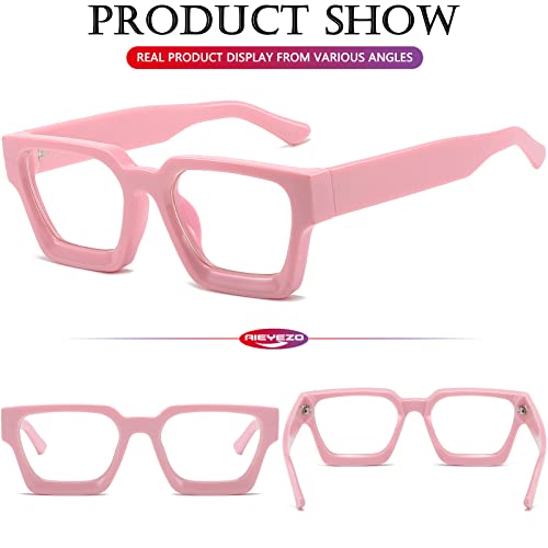 Image of AIEYEZO Square Thick Frame Glasses for Women Men Fashion Blue Light Glasses Trendy Chic Computer Eyeglasses