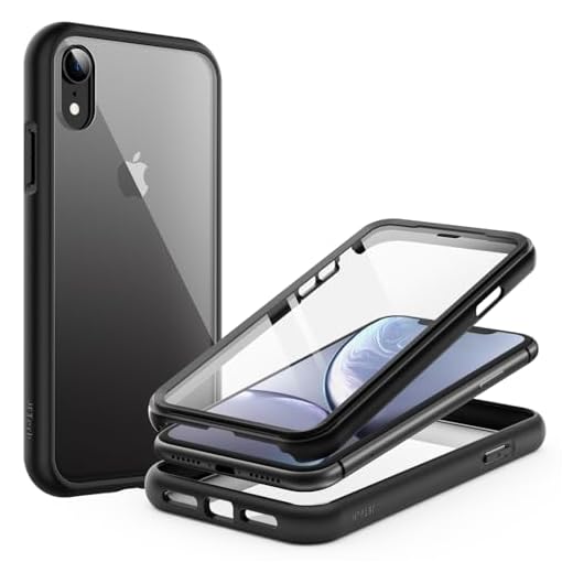 JETech Coque pour iPhone XR 6,1 Pouces avec Protection d'écran Intégrée, Anti-Rayures, étui Housse Robuste Complète du Corps à 360 Degrés Dos Transparent, Antichoc (Noir)