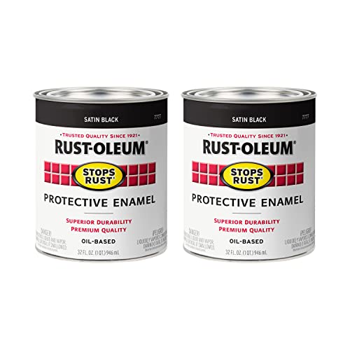 Rust-Oleum 7777502-2PK Stops Rust Brush On Paint, Quart, Satin Black, 2 Pack