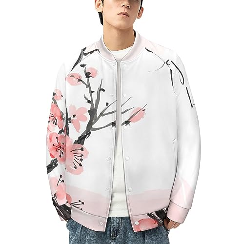 Japanese Cherry Tree Blossom Men‘s Baseball Jacket Long Sleeve Casual Coat Bomber Jacket Unisex Streetwear3