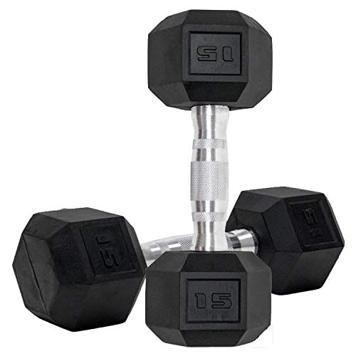 Dumbbells Set of 2 Hex Rubber Encased Dumbbells, Weights Dumbbells Set with Metal Handle for Exercise and Fitness (15 lb, Pair)
