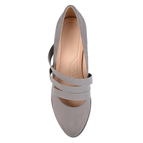 Brinley Co. Womens Levin Faux Suede Comfort Sole Chunky Heel Almond Toe Triple Elastic Strap Heels Grey, 7.5 Regular US3