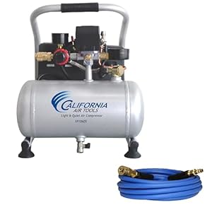 California Air Tools 1P1060SH Light & Quiet .6 Hp, 1 Gal. Steel Tank Portable Air Compressor with 25′ Hybrid Air Hose