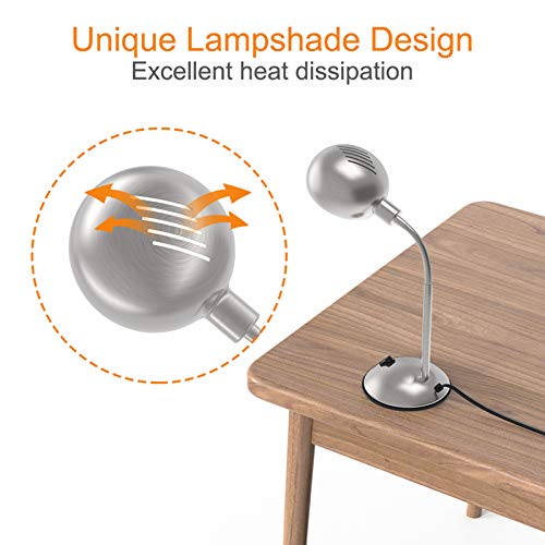 Lepower Metal Desk Lamp, Flexible Goose Neck Table Lamp, Eye-Caring Study Desk Lamp With E12 Lamp Base, Adjustable Desk Lamp For Living Room, Bedroom, Study Room And Office (Silver) #TOP3