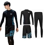 [Culeevp] ラッシュガード 水着 メンズ 上下セット スポーツウェア フィットネス 長袖 前開き 水陸両用 3点セット レギンス サーフパンツ UVカット 紫外線対策 水泳 競泳 競泳水着 ビーチ スイミング 男性 大きいサイズ 9823 2XL
