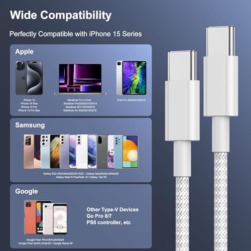 Image of Type C to C (45W) Sync & Charging Cable, Compatible with IP Series 15 & Android Smart Phones, Tablets (1M) PD with Rapid Data Transmission White
