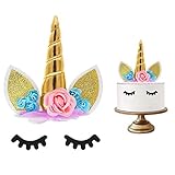 ♕ Kit El kit Topper de pastel incluye: Cuerno de unicornio y 2 pestañas, ¡Ideal para un pastel de 8 a 10 pulgadas para celebrar el cumpleaños del unicornio de su hijo!