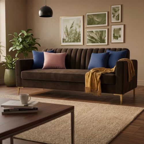 Image of Velum 3 Seater Sofa for Living Room & Office | Premium Fabric Upholstery | Solid Wood Frame | Comfortable Seating | 3 Years Warranty (Dark Brown, 3 Seater Sofa)