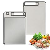 Schneidebrett für Küche, beidseitiges Edelstahl Schneidebrett, 4-in-1 Auftaubrett mit Messerschärfer, für gefrorenes Fleisch & Lebensmittel, 36,9x24,9cm
