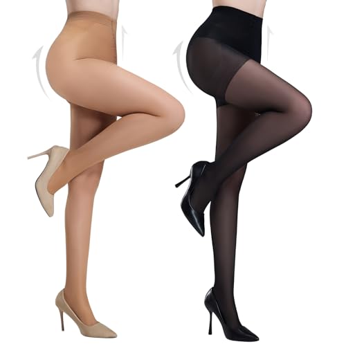 Yilanmy 2 Pairs Tummy Control Pantyhose for Women, 40D Sheer Tights Control Top Pantyhose Shaping Nylon Stockings High Waist
