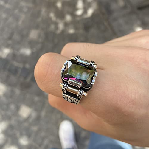 Man Mystic Topaz Ring, Turkish Handmade Jewelry, Handmade Ring, Colorized Stone Ring, Gift For Him, 925K Sterling Silver #TOP6
