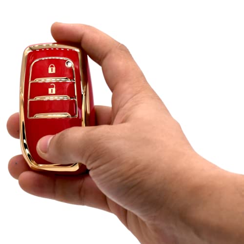 Image of KMH TPU Gold Car Smart Key Cover Compatible for Toyota Innova Crysta 2 Push Button Smart Flip Key Shell Case Holder, Full Key Protection (White Gold & Red Gold) Pack of 2