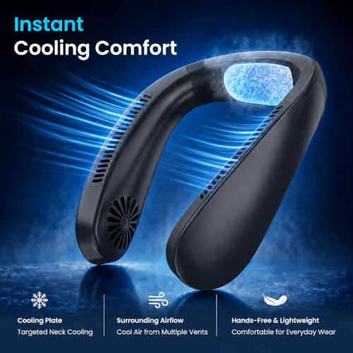 Image of Tp MaX PoRtAbLe BlAdElEsS NeCk FaN ReChArGeAbLe HaNdS FrEe PeRsOnAl CoOlInG FaN | 360 AiRfLoW WeArAbLe NeCk FaN | 3 SpEeD USB ReChArGeAbLe MiNi FaN FoR TrAvEl OfFiCe HoMe OuTdOoR SuMmEr UsE (MuLtIcOlOr iCe)