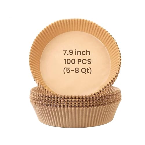Air Fryer Liners Disposable 100pcs, VEWIOR 7.9 Inch Round Air Fryer Parchment Paper Liners, Oil Resistant, Waterproof, Non-Stick Paper Liner for 5-8 Qt Air Fryer Baking Roasting Microwave