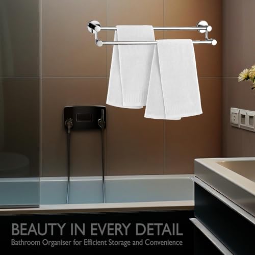 Image of Pivalo 304 Grade Stainless Steel Towel Rod Wall Mounted Double Aluminium Rail Napkin Holder Multipurpose Hanger Storage Stand Bathroom Accessories for Home Kitchen Washroom (Pack of 1, Silver, 1029)