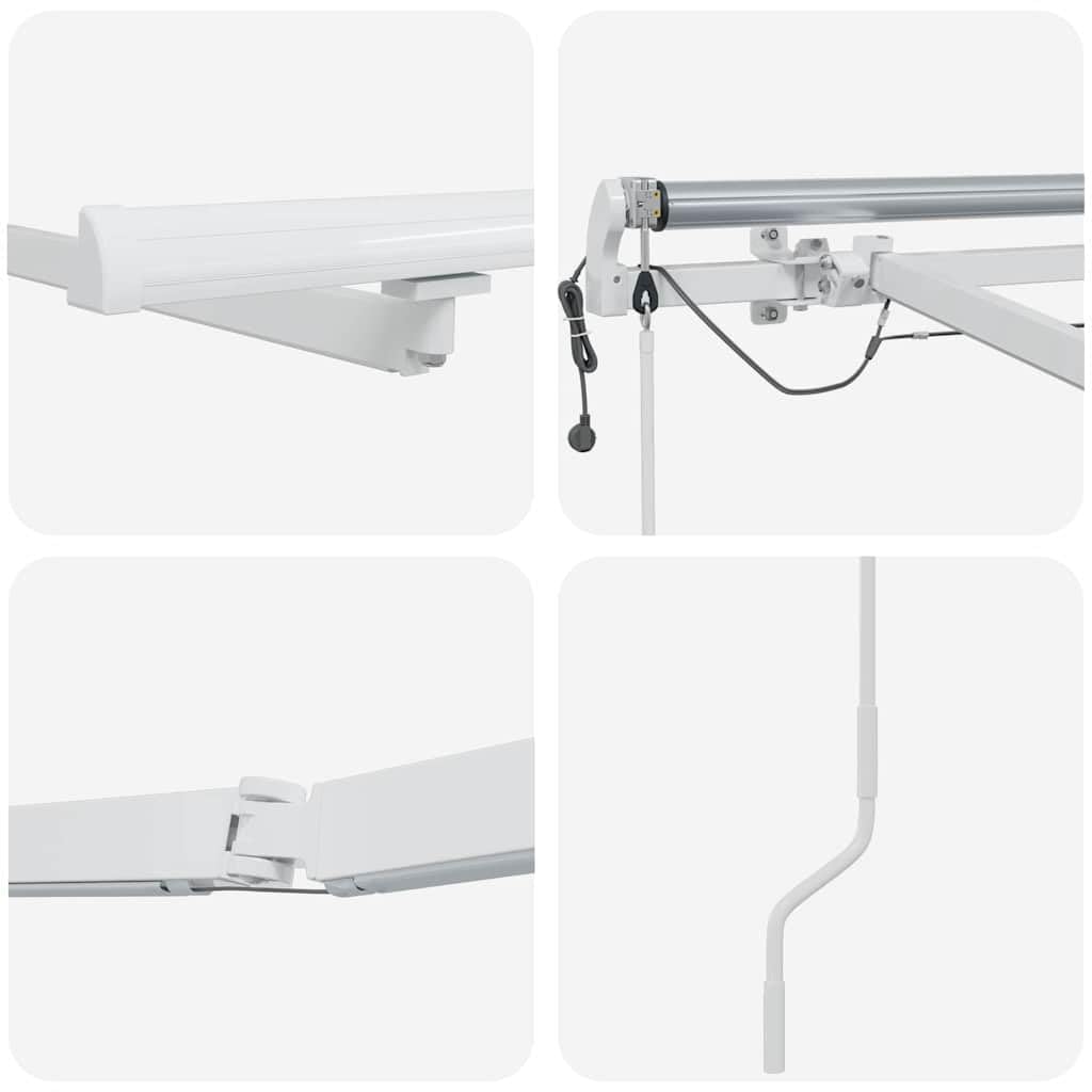 Rama markizy z listwami świetlnymi LED, biała, 350 x 250 cm, aluminiowa, zwijana, odporna na warunki atmosferyczne, idealna jako zadaszenie tarasu i ochrona przed słońcem na balkon