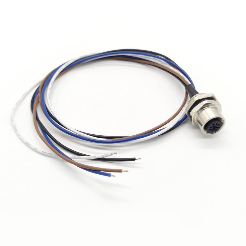 M12 4Pin Female Connector Cable, A Coded Straight Back Mount Cable Waterproof Female Aviation Socket UnShielded Electrical Cable IP67 Sensor