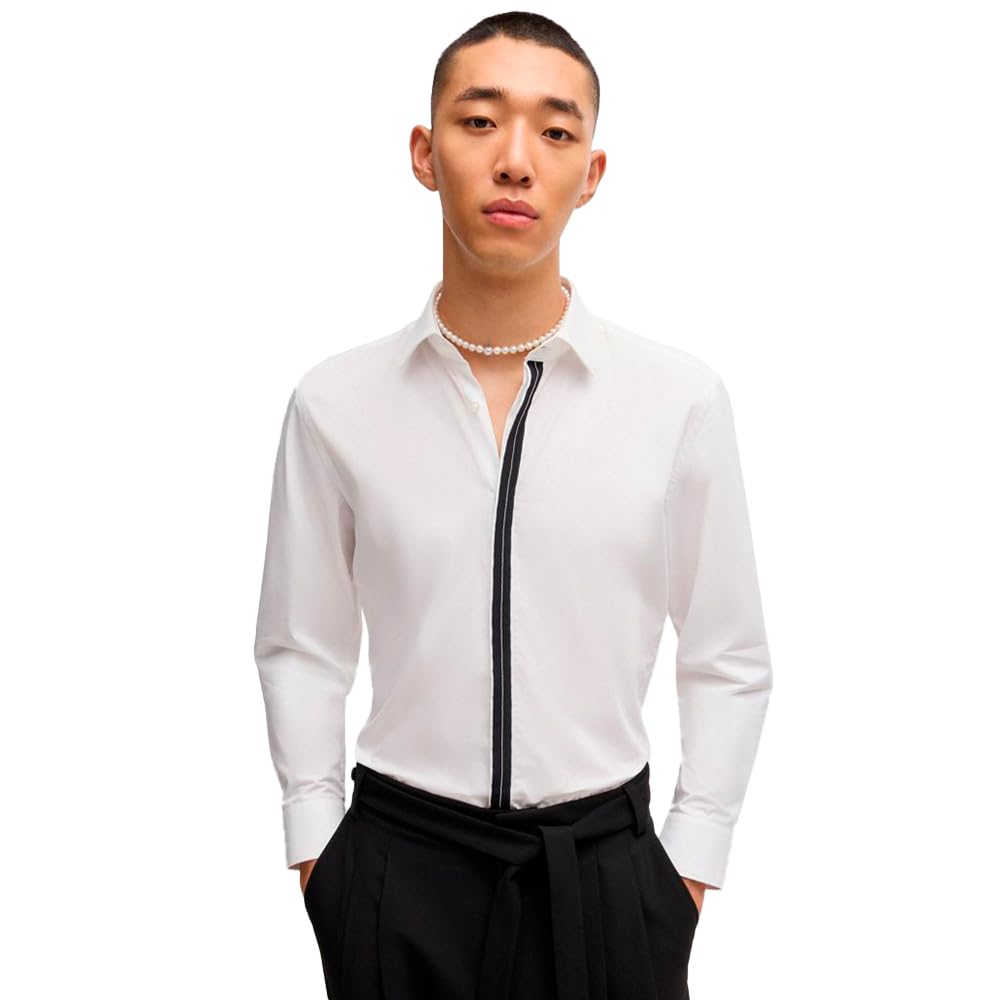 HUGO Men's Keidi Slim Fit Cotton Poplin Shirt with Trim