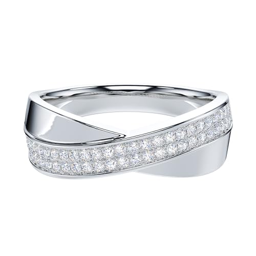 THELANDA Genuine Moissanite or Simulated Diamond Sterling Silver Unisex 6.5mm Wide X Crisscross Two Rows Wedding Ring