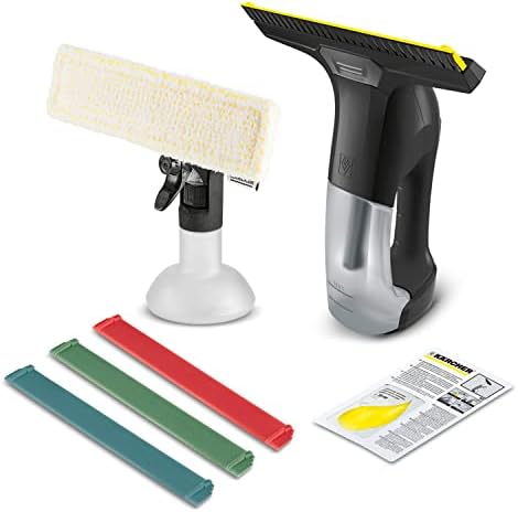 KÄRCHER Akku-Fenstersauger WV 6 Plus Multi Black Edition, extra Lange Akkulaufzeit von 100 min, Sprühflasche mit Mikrofaserbezug, 3 farbige Ersatz-Abziehlippen, 20 ml Fensterreinig