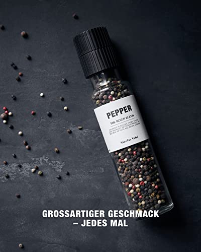 Nicolas Vahe schwarze Pfeffermischung | Pfeffermühle mit schwarzen, pinken und grünen Pfefferkörnern | Dänisches Design mit franzöischem Twist