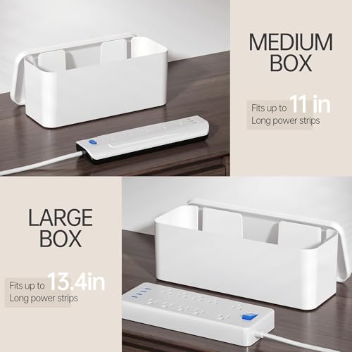 Image of YECAYE 2 Pack Cable Management Box, Pet Friendly Cable Box Organizer for Home & Office, Child-Proof Floor Cord Cover, Cord Management and Cord Hider, White