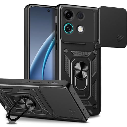 Image of SPAZY CASE Oppo K13 Turbo Pro Back Cover | Heavy Duty Hybrid Case with 360 Degree Rotating Finger Ring Holder + Slider Shutter Camera Protection Case for Oppo K13 Turbo Pro - Black
