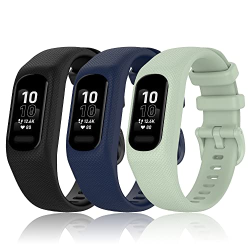 Image of 3PCS Soft Silicone Bands Compatible with Garmin Vivosmart 5 Straps Replacement Wristbands Bracelet Band Case Cover for Women Men, Small /Large Size