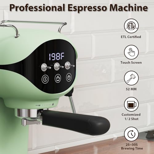 Image of Espresso Machine with Steam Milk Frother Semi Automatic 20 Bar Compact Green with Toggle Switch for home Cafetera Espresso, Latte, Cappuccino, Americano, Macchiato