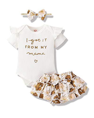 Infant Baby Girl Clothes Newborn Romper Ruffle Pants Cotton Clothes for Baby Girl Floral Outfits Knitted Infant Baby Girls' Clothing White Onesie Baby Girl Clothes 3-6 Months