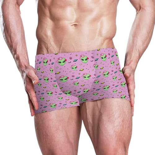Cute Alien UFO Mens Swim Trunk Swimwear Bathing Suit Swim Brief Square Leg Board Short S B04040272