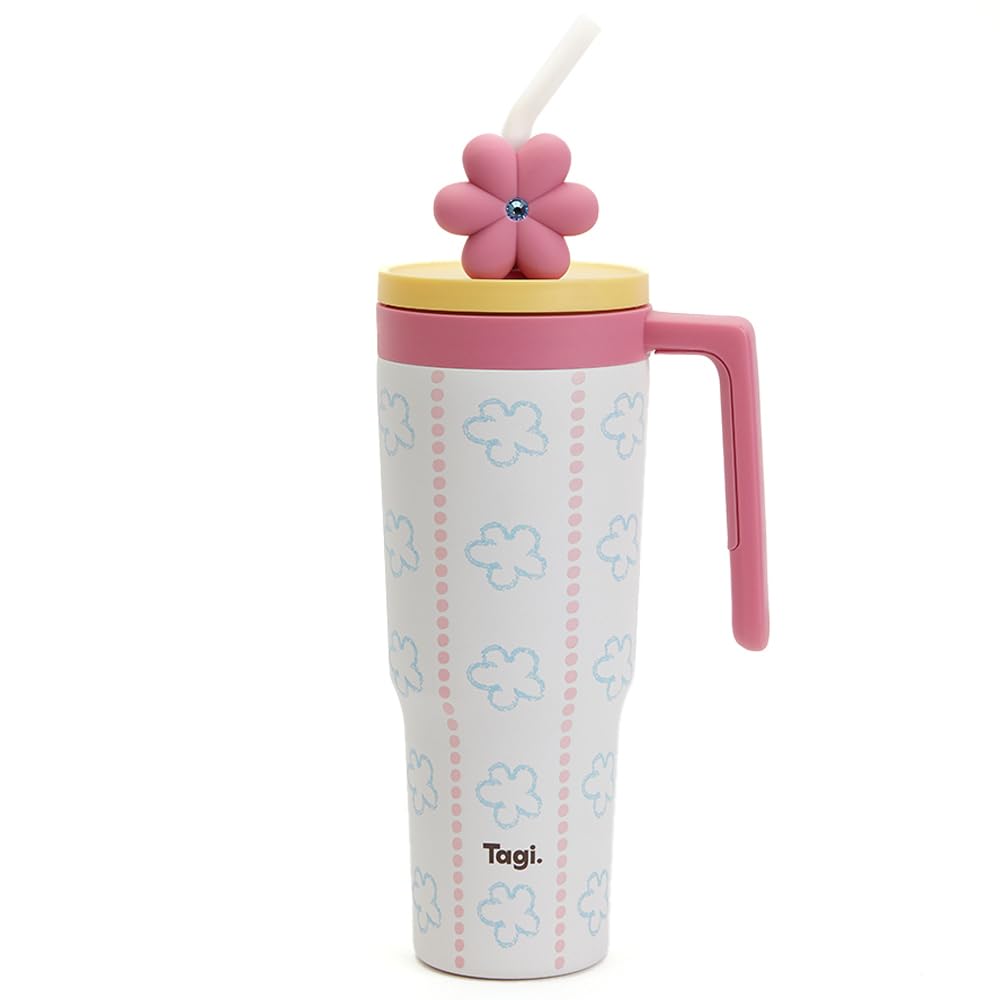 Tagi. Put-Put Flower Tumbler 40oz with Handle and Straw, 316L Stainless Steel In...