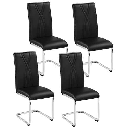 Yaheetech 4PCS Sillas de Comedor Voladizas Sillas de Cocina con Respaldo Alto Patas Metálicas Diseño Moderno para Salón Oficina Dormitorio Negro