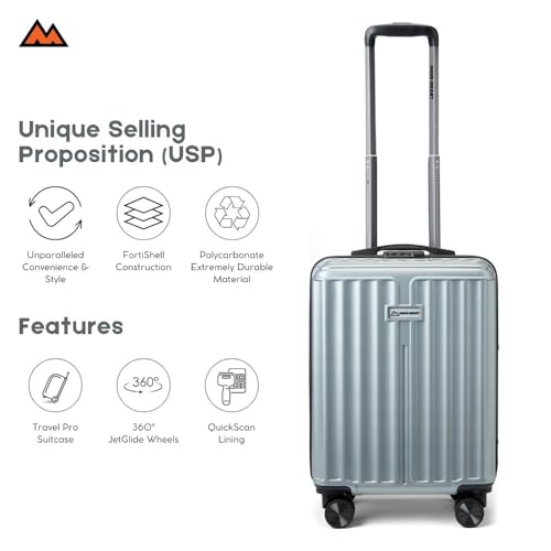 Image of MOVE-MEANT ROAMIFY Small Cabin Suitcase 55 CM 8 Wheels Number Lock Poly Carbonate Silver Trolley Bag for Men & Women | 360 Degree Wheeling System Luggage | Trolley Bags for Travel