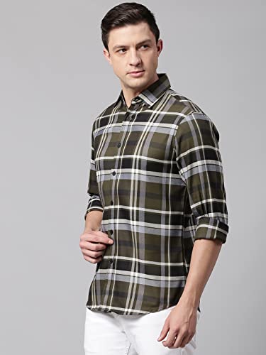 Image of Dennis Lingo Men's Cotton Slim Fit Casual Shirt with Spread Collar & Checkered Print