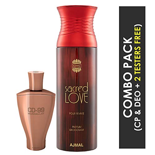 Ajmal CD 99 Mukhallat Concentrated Perfume Oil Floral Oriental Alcohol-free Attar 14ml for Unisex and Sacred Love Deodorant Floral Musky Fragrance 200ml for Women FREE - Image 2