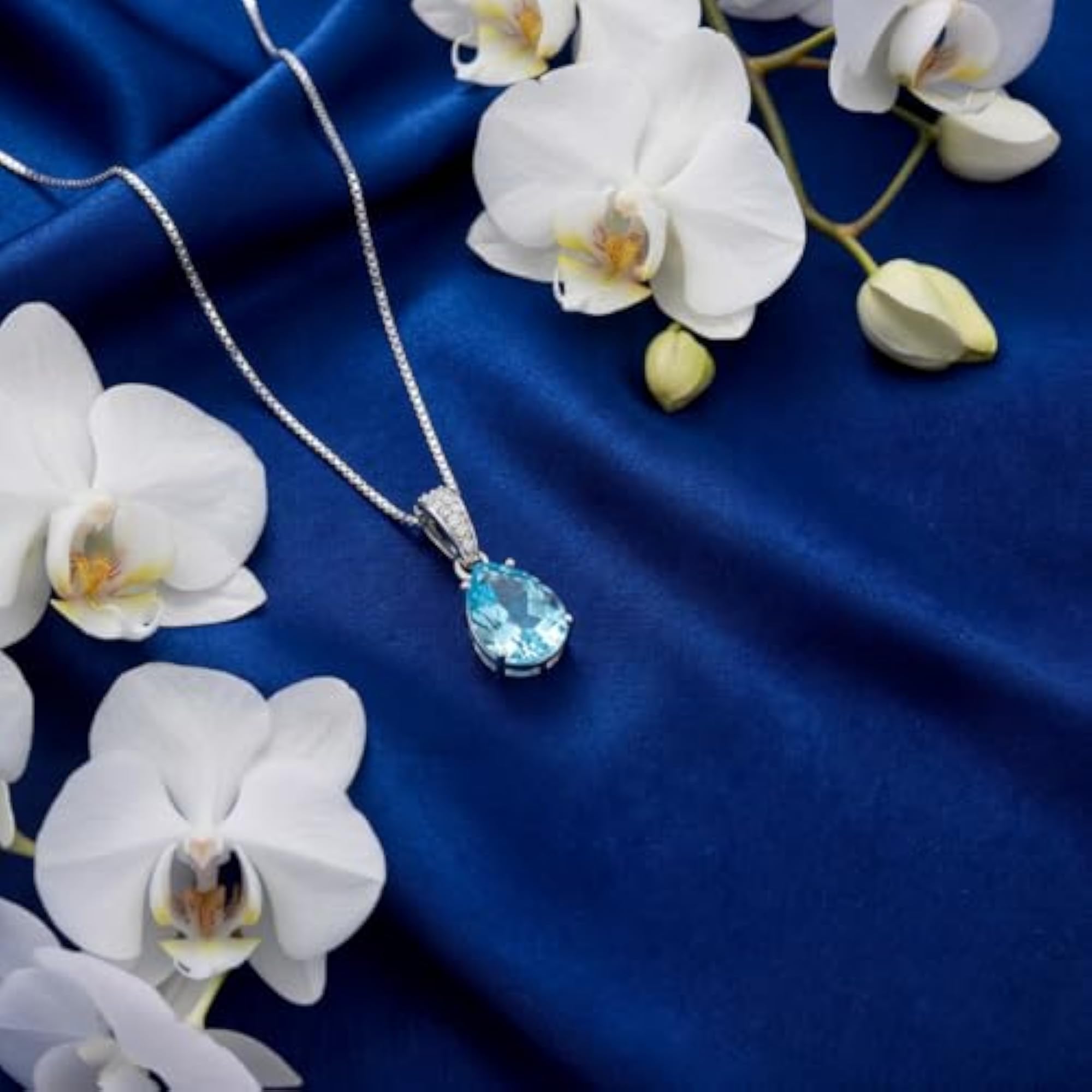 Women's 925 Silver Ocean Drop Pendant Necklace, Rhodium Plated