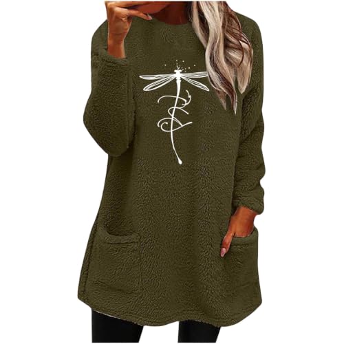 Suéteres de invierno para mujer, estilo informal, de manga larga, cuello redondo, estampados, Verde militar 04, S