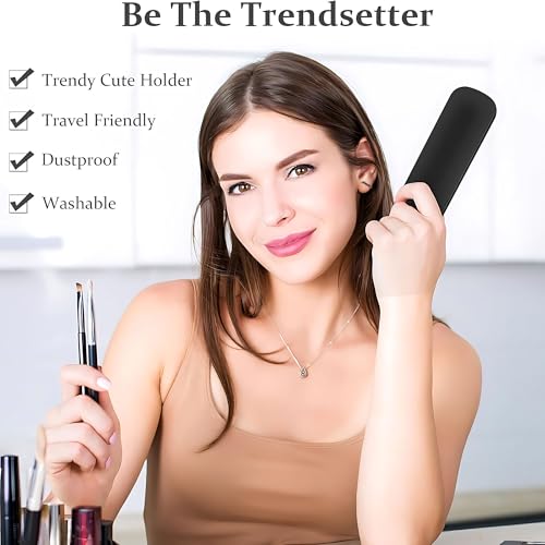 Image of Hian Silicone Makeup Brush Holder - Soft Magnetic Anti-Fall Organizer (26x6x2.5 cm, Black) | Keeps Brushes Clean, Secure & Tangle-Free | Ideal for Daily Use, Travel & Professional Makeup Storage