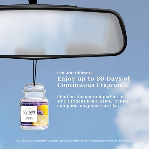 Image of Yankee Candle Car Air Fresheners Hanging Car Jar Ultimate Lemon Lavender Scented Neutralizes Odors Up To 30 Days, Purple