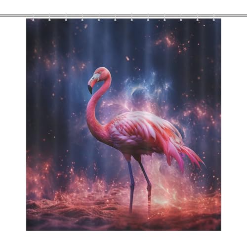 Rideau de douche flamant rose en polyester imperméable 168x183cm pour baignoire - 7